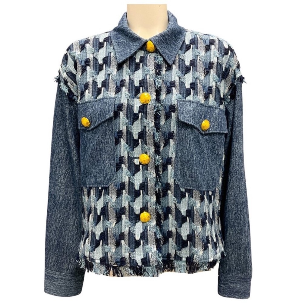 Ramy Brook woven blossom denim jacket knit sz SP